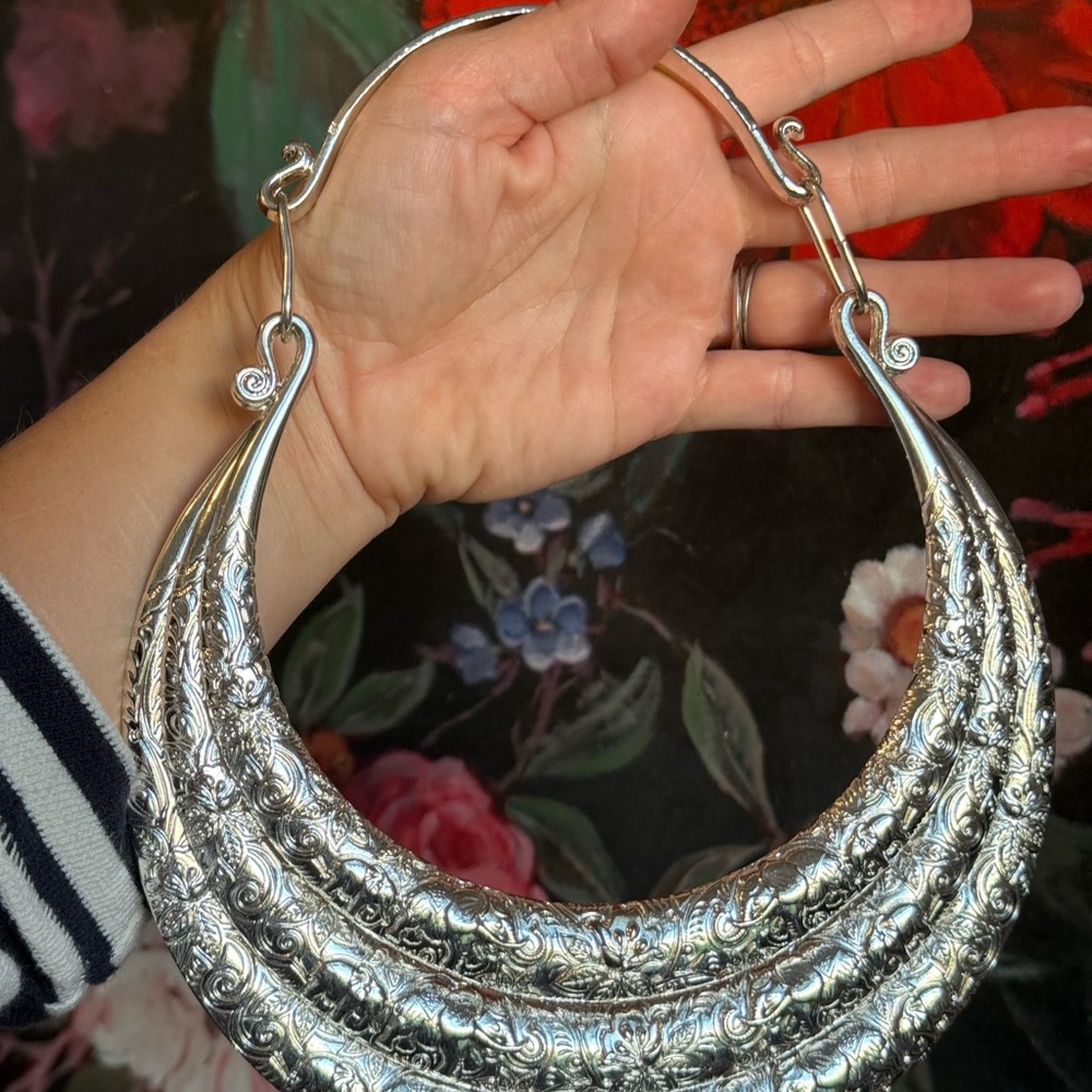Three Layer Silver Statement Necklace - Picture 6 of 7